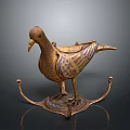 Brass Pigeon Decorative Figurine With Intricate Inlaid Colors On Ornate Stand And Base