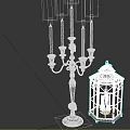 Elegant Decorative Metal Candelabra With Lit Candles Smoke And Black Lantern