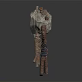Medieval Crossed Stone Headed Weapons With Wooden Handles And Rope Bindings