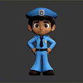 Cartoon Game Movie Police Officer Character Standing With Blue Uniform Cap Badge Hands On Hips