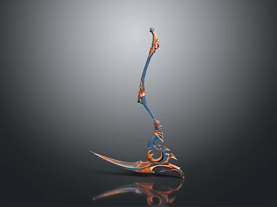 Ornate Decorative Weapon With Blue Orange Metallic Luster Curved Structure And Shiny Reflection 3d model
