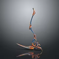 Ornate Decorative Weapon With Blue Orange Metallic Luster Curved Structure And Shiny Reflection
