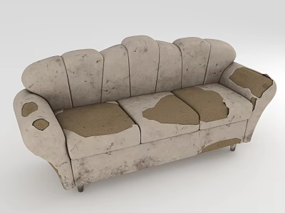 Group of People Examining Worn Out Beige Fabric Sofa With Stains and Tears 3d model