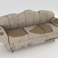 Group of People Examining Worn Out Beige Fabric Sofa With Stains and Tears