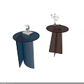 Modern Stylish Glass Top Side Tables With Blue And Brown Geometric Bases