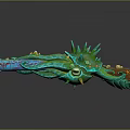 3D Rendered Fantasy Rifle Weapon With Colorful Green Blue Spikes And Decorative Details