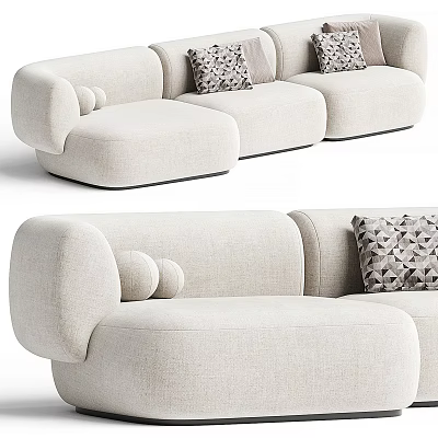 Modern Light Colored Sectional Sofa with Fabric Upholstery Rounded Armrests and Geometric Pattern Pillows 3d model
