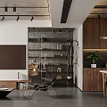 Modern Living Dining Room Interior With TV Wall Bookshelf Green Plant And Wooden Furniture