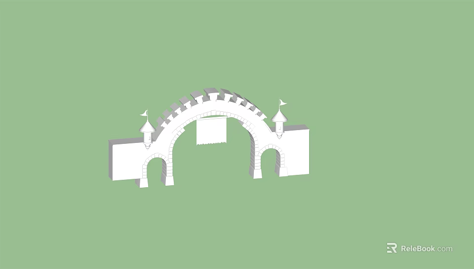 Medieval Style Arched Entrance Gate With Decorative Towers And Crenellations 3d model 