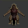 3D Mythical Monster Model With Golden Spines Red Abdomen And Sharp Claws