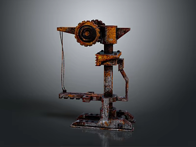 Vintage Rusty Mechanical Equipment With Gear Chain And Metal Base Structure 3d model