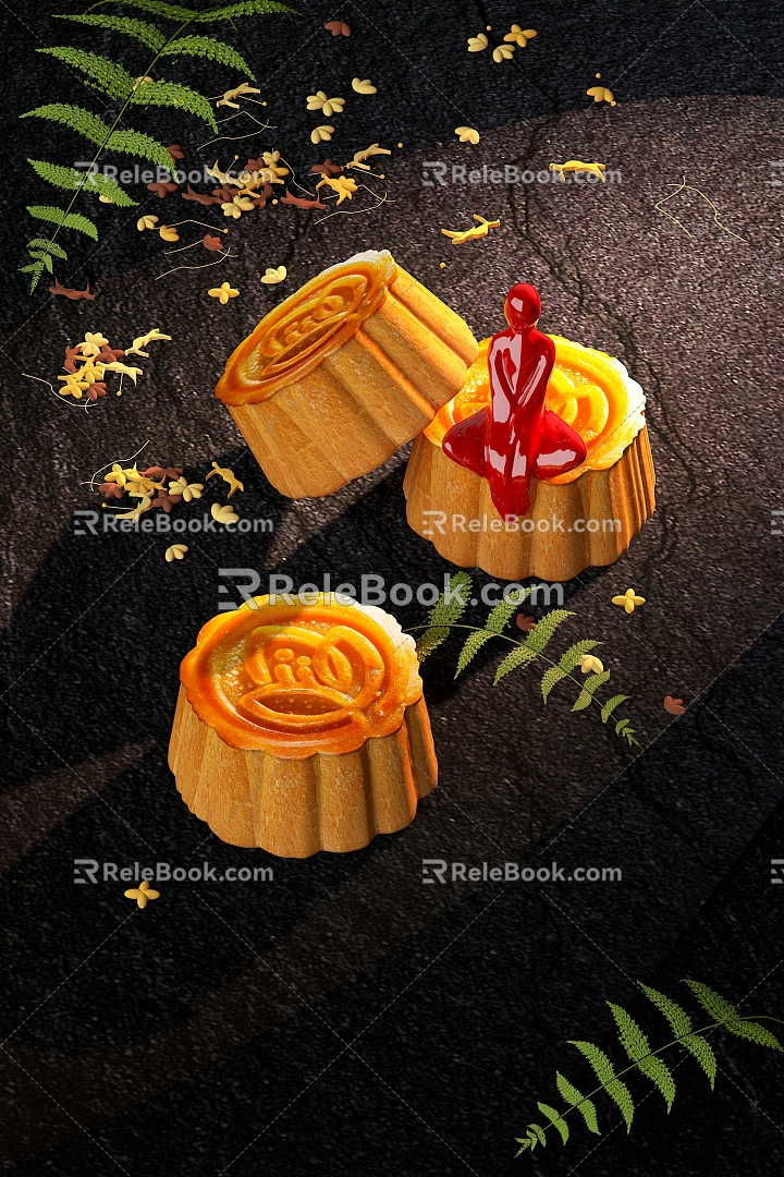 Moon Cake Mid-Autumn Moon Cake Flow Heart Moon Cake Moon Cake Mid-Autumn Food Dessert Mid-Autumn Flow Heart 3d model