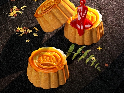 Moon Cake Mid-Autumn Moon Cake Flow Heart Moon Cake Moon Cake Mid-Autumn Food Dessert Mid-Autumn Flow Heart 3d model