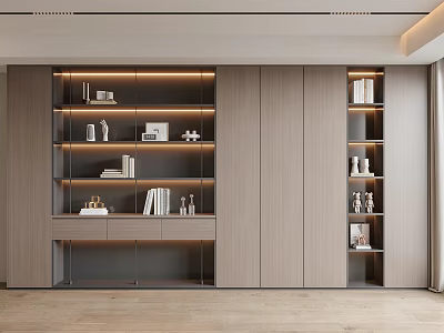 Modern Built In Bookcase Design With Storage Shelves Lighting And Decorative Items 3d model