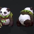 Game and Movie Character Panda with Bamboo Leaf Decoration and Red Outfit Girl