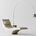 Modern White Lounge Chair With Arched Floor Lamp And Spherical Light In Minimalist Setting