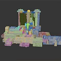 Ancient Stone Architectural Structure With White Blocks Green Vegetation And Detailed 3D Design