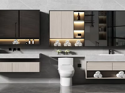 Modern Bathroom Vanity Design With Grey Wall Cabinet Storage And Mirror 3d model
