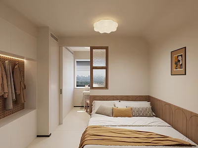 Kids Room Interior With Wooden Headboard Soft Bedding Wall Art And Ceiling Light 3d model