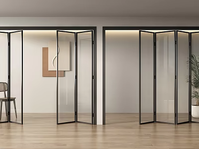 Modern Glass Folding Doors With Black Frame For Contemporary Interior Living Space 3d model
