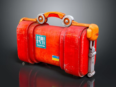 Red Hardware Toolbox With Orange Handle And Wheels For Tools Storage 3d model