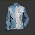 Blue Denim Jacket With White Panel Stag Pattern Front Pockets Button Closure 3d model