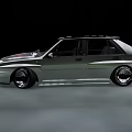 Classic Sporty Modified Hatchback Car Silver Body With Black Wheels And Red Front Stripe