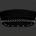 Black Leather Hat With Chain Decoration And Diamond Shaped Studs On Brim