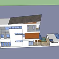 Modern Detached Villa Exterior With White Facade Large Windows Balcony Garage And Car