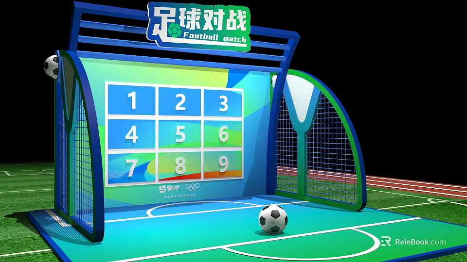 Interactive Football Battle Game With Goal Net And Number Panel Setup 3d model
