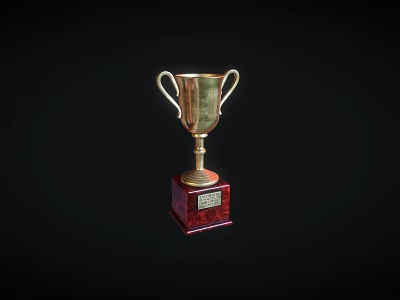 Golden Trophy With Two Handles And Red Base On Black Background 3d model