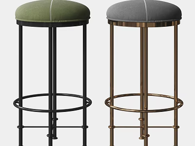 Modern Green And Gray Upholstered Bar Stools With Black And Gold Metal Legs 3d model