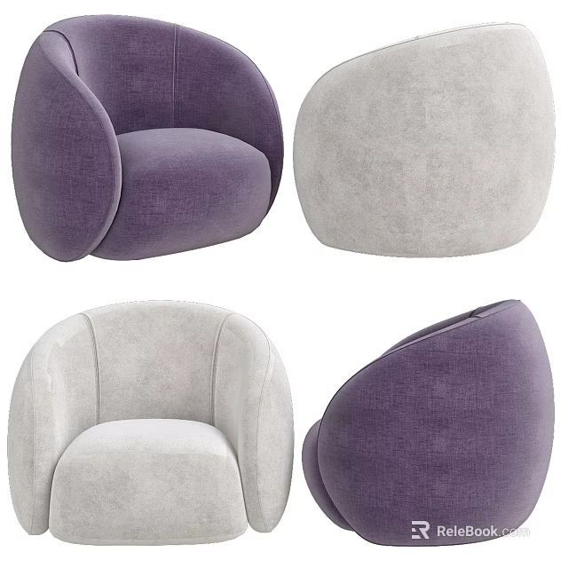 Stylish Modern Purple And Gray Single Sofa With Rounded Design And Comfortable Seats 3d model