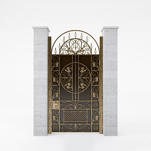 European-style gate community gate iron gate European-style wrought iron villa 3d model