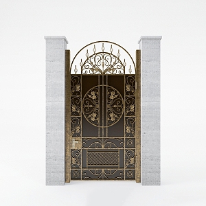 European-style gate community gate iron gate European-style wrought iron villa 3d model