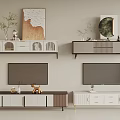 Modern TV Stand Designs With Wooden And White Finishes Drawers Cabinets TV And Decorative Plants