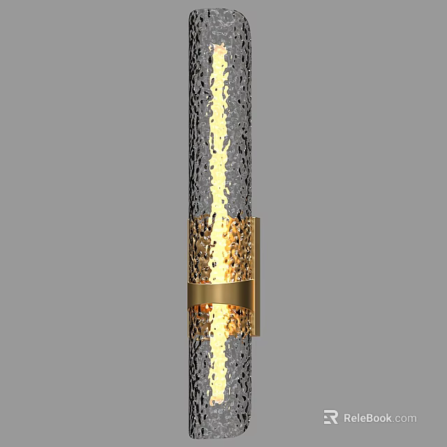Sleek Modern Wall Lamp with Metallic Silver Body and Gold Decorative Band 3d model 