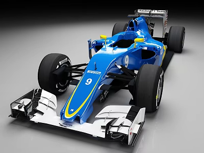 Blue Sauber Motorsport Race Car With Number 9 Streamlined Design And Large Tires 3d model