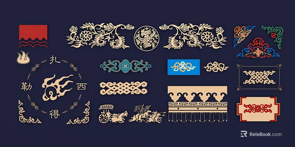 Traditional Chinese Carved Decorative Patterns With Floral Geometric And Ornamental Designs 3d model 