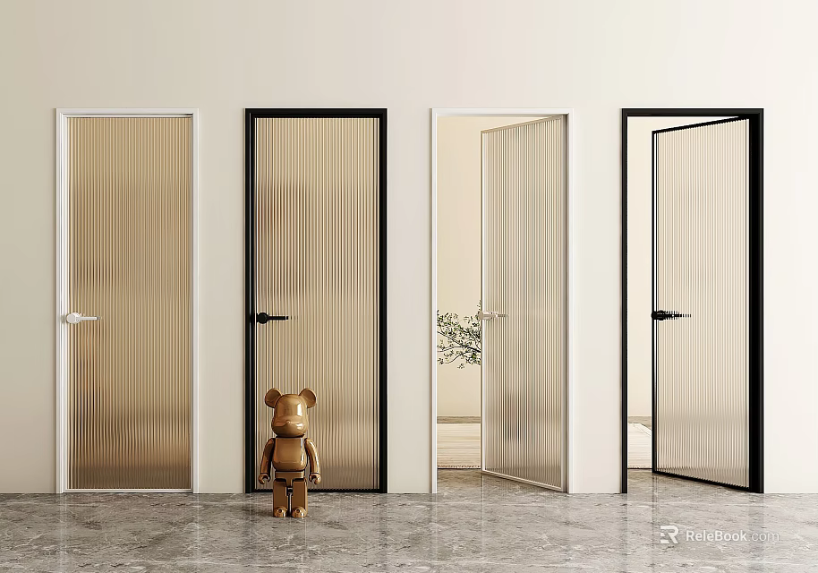Sleek Modern Swing Doors With Transparent Glass And Black Frames In Interior 3d model