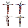 Four Colorful Superhero Action Figures In Standing Pose With Extended Arms
