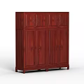 Dark Red Wooden Wardrobe With Traditional Carved Patterns And Solid Structure 3d model