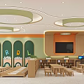 Colorful Kindergarten Classroom With Learning Spaces And Furniture
