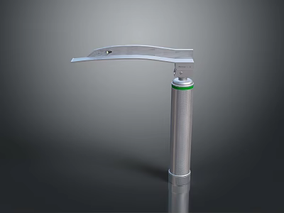 Silver Metal Medical Laryngoscope With Curved Blade And Green Ring Handle 3d model