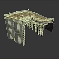 Architectural Elevated Structure With Wooden Deck Stone Pillars And Metal Frame Support