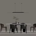 Modern Round Dining Table Set With Chairs Hanging Light And Greenery Vase 3d model