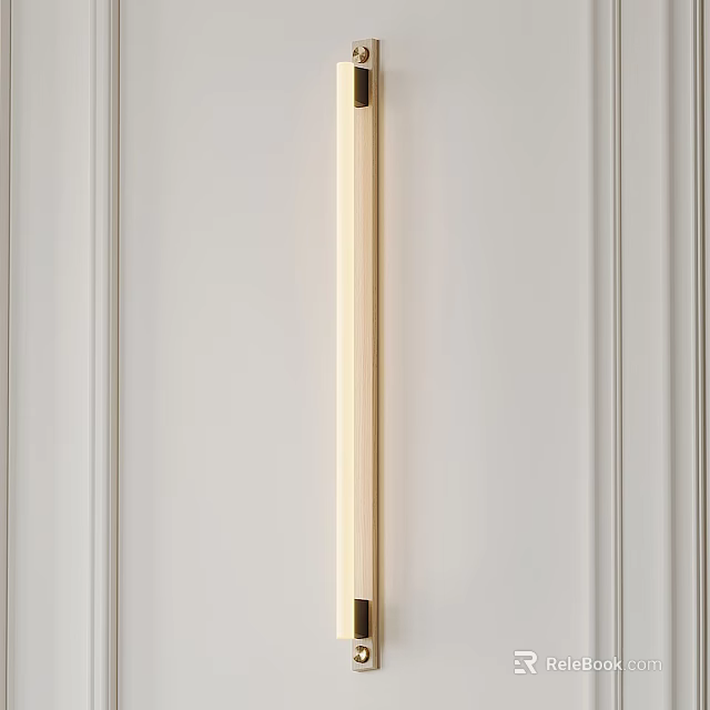 Modern Minimalist Wall Sconce with Brass Frame on White Interior Wall 3d model 