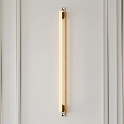 Modern Minimalist Wall Sconce with Brass Frame on White Interior Wall 3d model
