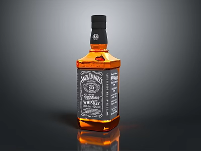 Jack Daniel's Tennessee Whiskey Bottle With Black Label And Amber Liquid 3d model