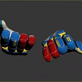 Colorful Athletic Sports Gloves With Blue Red White Design And Brand Logo